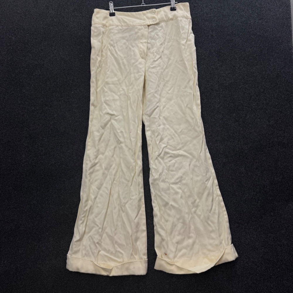 Vintage 70s Cream Rayon Blend Bell Bottom Wide Leg Cuffed Pants Talon Zip 29x29